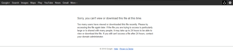 Google Drive Download Quota Exceeded Error