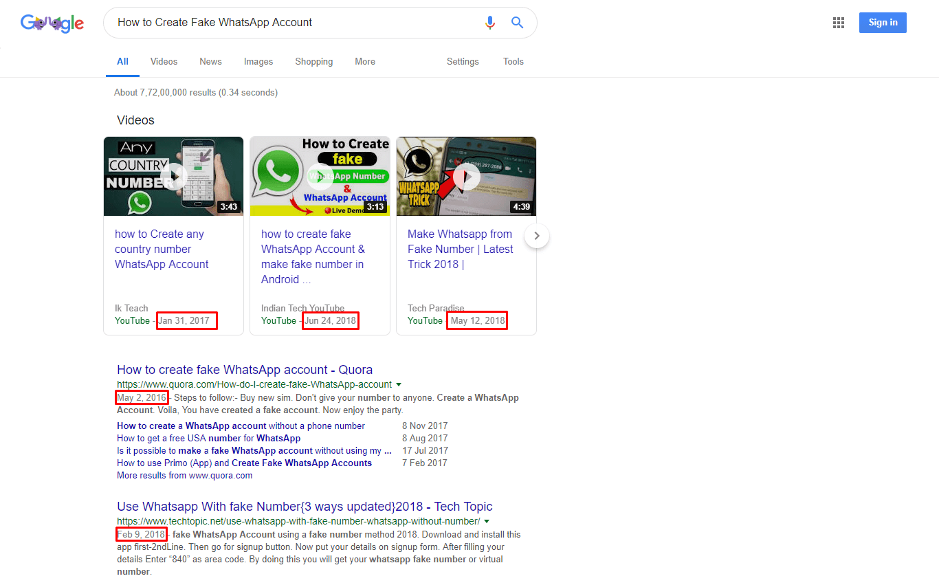 Outdated Results for How to Create Fake WhatsApp Account
