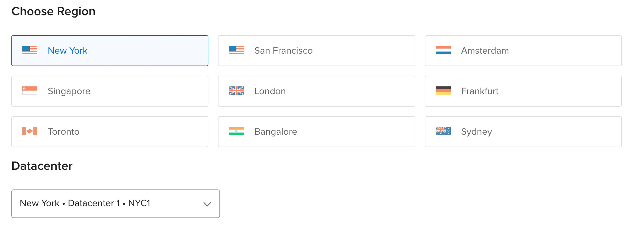 Choose Datacenter and Region