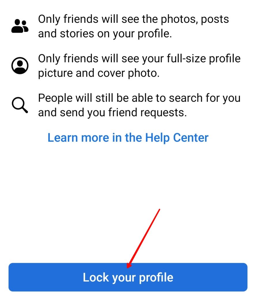 click lock your profile in Facebook app