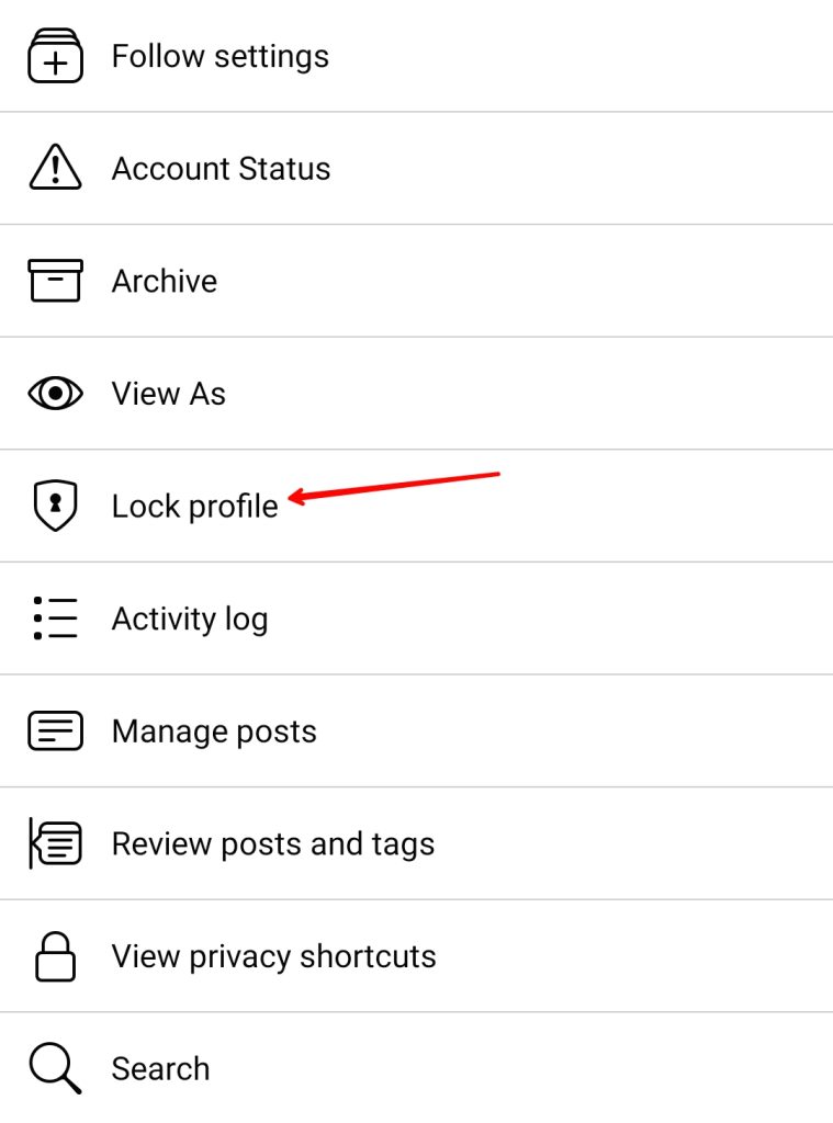 click on lock profile in Facebook app