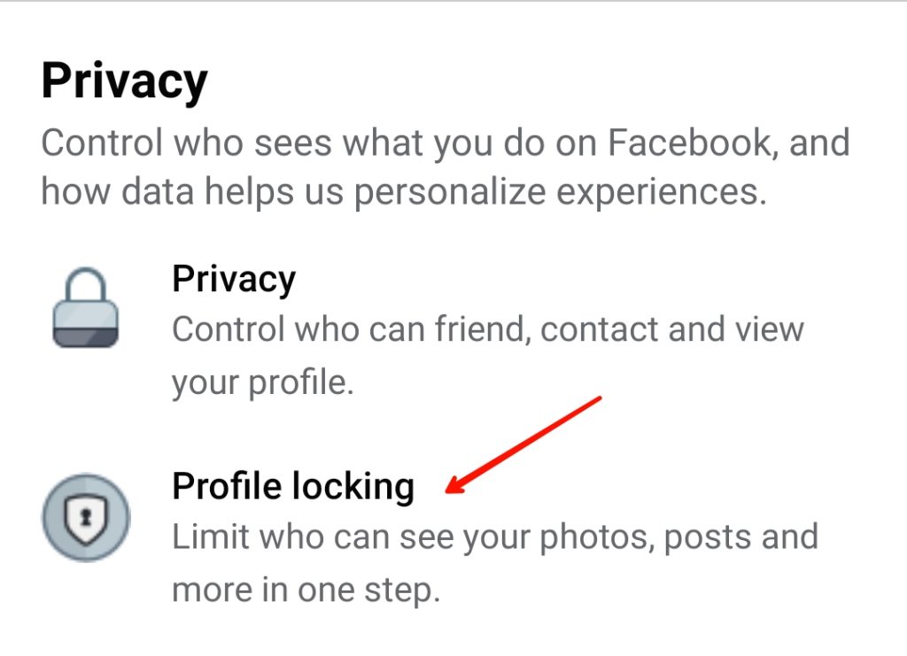 click on profile locking in Facebook app