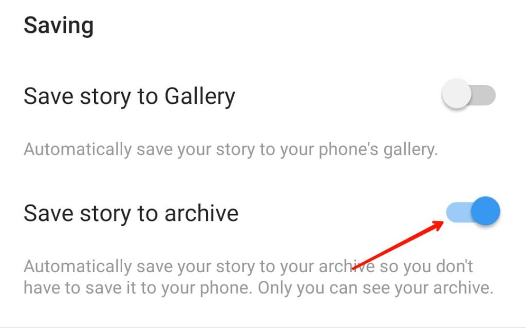 turn on save story to archive toggle